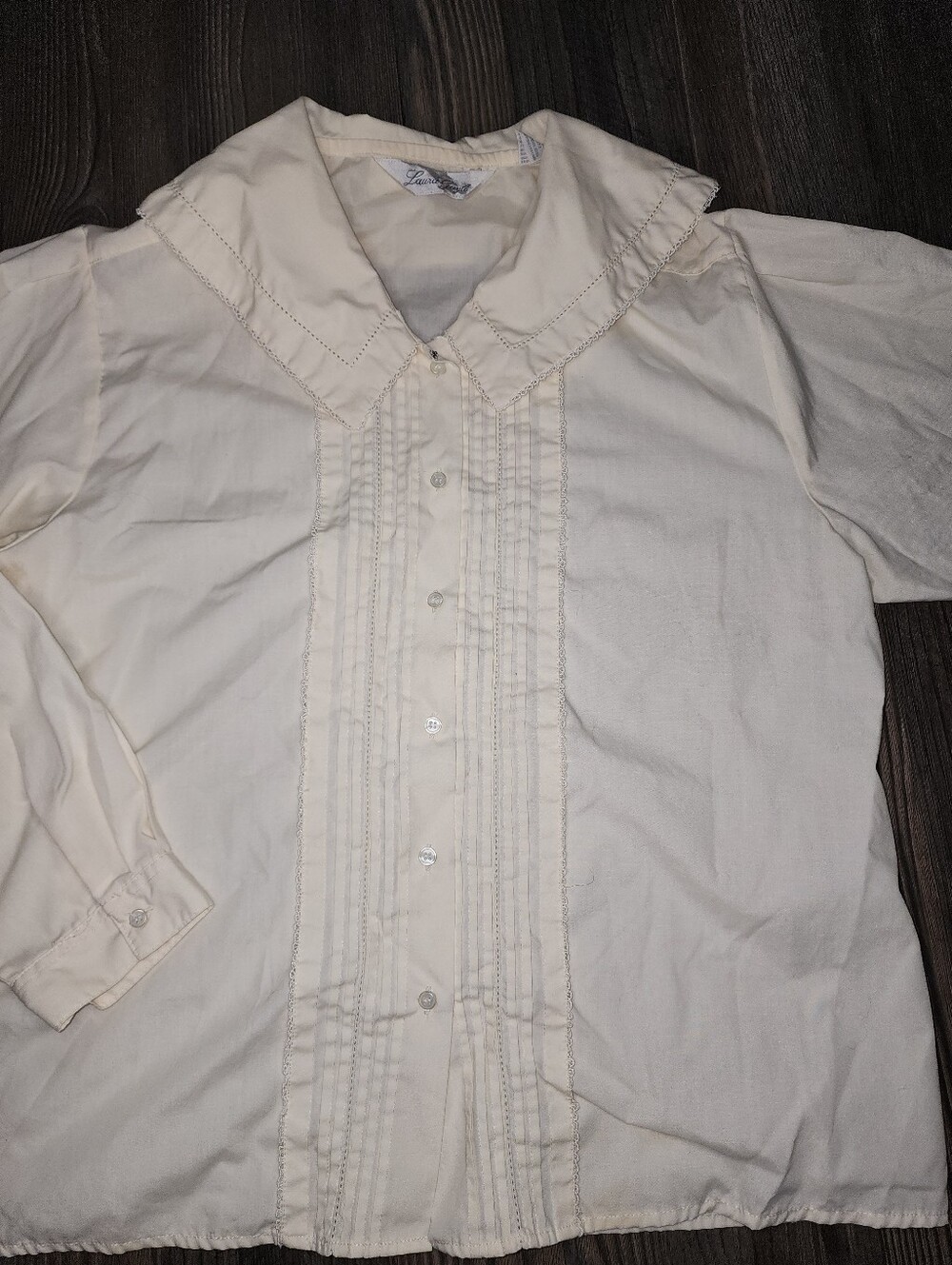 Vintage Laura Gayle LS Blouse Button Front Ivory Cottagecore Shabby Chic Sz 16